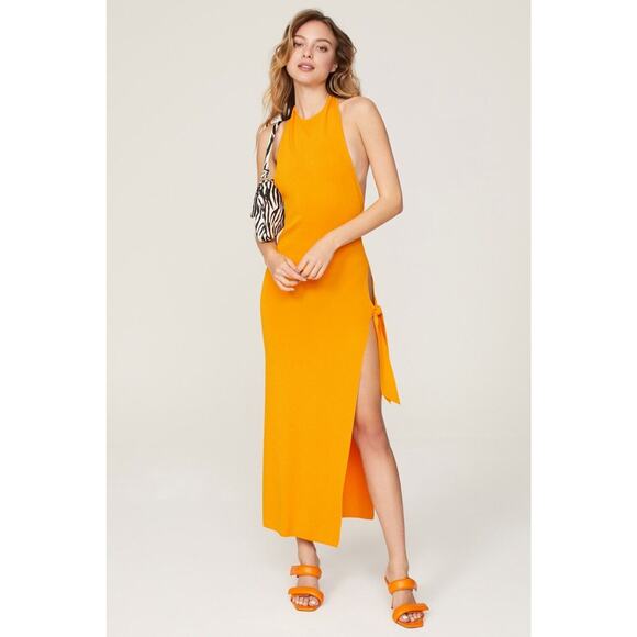 Simon Miller Junjo Halter Orange Maxi Dress Tie High Slit Vacation L *flaw - Picture 1 of 12